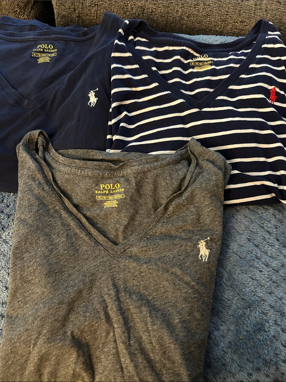 Polo by Ralph Lauren Women’s V-Neck Tee Trio - Navy, Gray, Navy/White Stripe